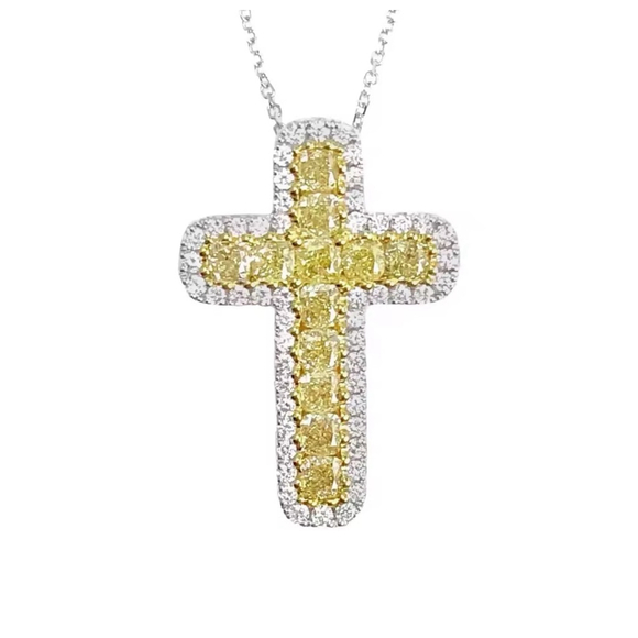 NEW White Gold‎ Filled Synthetic Diamond Citrine Cross Pendant Necklace, 16-18” - Picture 6 of 10